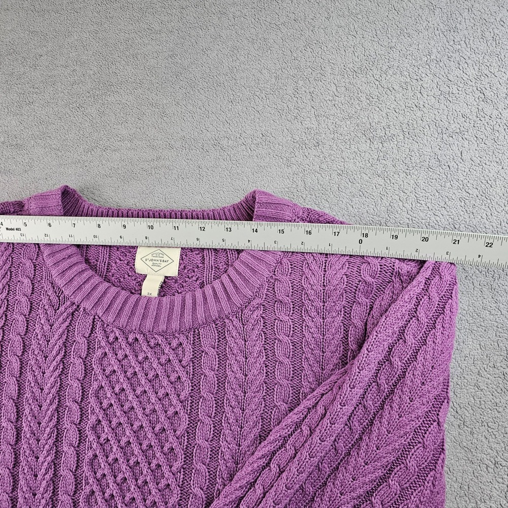 St. John's Bay Sweater Women 3X Purple Cable Knit Long Sleeve Crew Neck Pullover - Picture 5 of 9